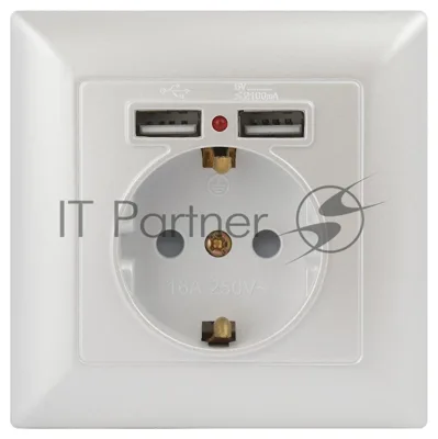 Розетка Intro Solo 4-410-06 с заземлением P+E Schuko со шторками, 16А-250В + 2хUSB, IP20, СУ, перламутр