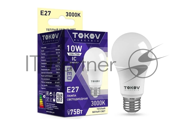 Лампа светодиодная TOKOV ELECTRIC 10 Вт А60 3000К Е27 175-265 В