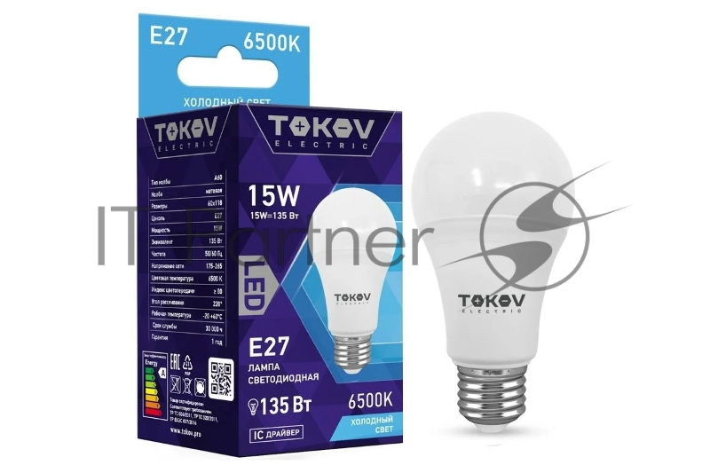 Лампа светодиодная TOKOV ELECTRIC 15Вт А60 6500К Е27 176-264В