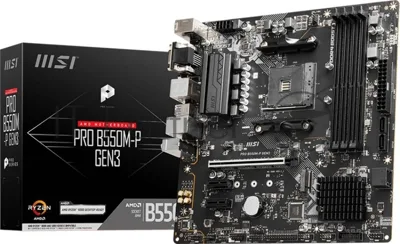 Материнская плата MSI PRO B550M-P GEN3, AM4, AMD B550, 4xDDR4, 4xSATA, 1xM.2, 1xPCIe 3.0 x16, DVI-D, HDMI, D-Sub, 1x1Gb LAN, 3x3.5 мм, 7.1, microATX