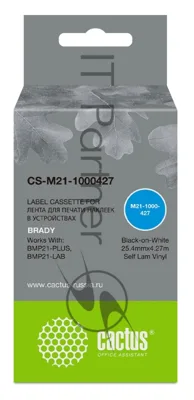 Картридж ленточный Cactus CS-M21-1000427 черный шрифт, белый фон (25.4 мм, 4.27 м) для Brady BMP21-PLUS, BMP21, BMP21-LAB