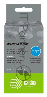 Картридж ленточный Cactus CS-M21-250C342 черный шрифт, белый фон (11.15 мм, 2.1 м) для Brady BMP21-PLUS, BMP21, BMP21-LAB