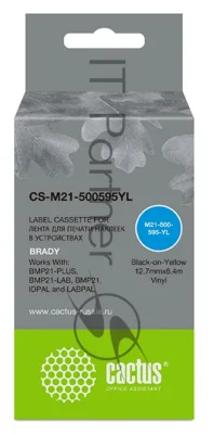 Картридж ленточный Cactus CS-M21-500595YL черный шрифт, желтый фон (12.7 мм, 6.4 м) для Brady BMP21-PLUS, BMP21-LAB