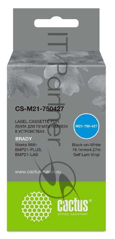 Картридж ленточный Cactus CS-M21-750427 черный шрифт, белый фон (19.1 мм, 4.27 м) для BRADY BMP21-PLUS, BMP21-LAB