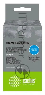 Картридж ленточный Cactus CS-M21-750595GN белый шрифт, зеленый фон (19.1 мм, 6.4 м) для Brady BMP21-PLUS, BMP21-LAB
