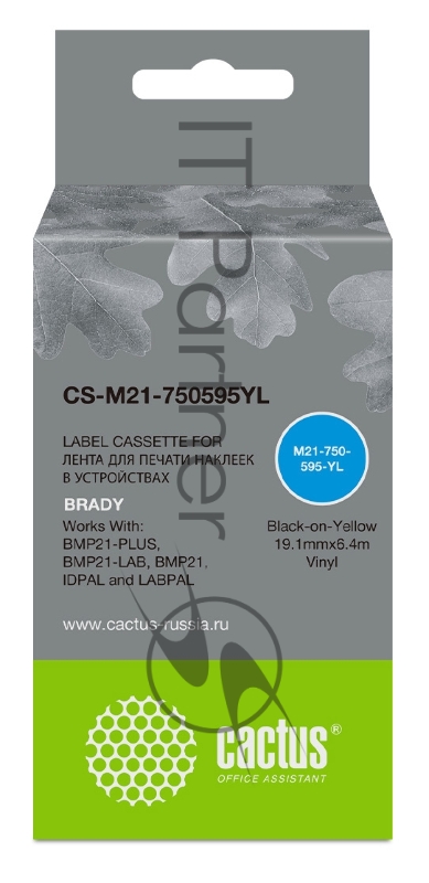 Картридж ленточный Cactus CS-M21-750595YL черный шрифт, желтый фон (19.1 мм, 6.4 м) для Brady BMP21-PLUS, BMP21-LAB