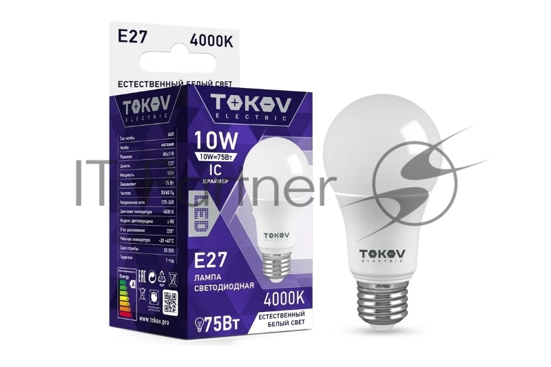 Лампа светодиодная TOKOV ELECTRIC 10 Вт А60 4000К Е27 176-264В