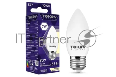 Лампа светодиодная TOKOV ELECTRIC 7Вт С37 3000К Е27 176-264В