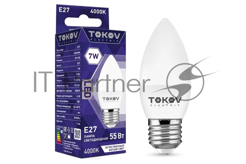 Лампа светодиодная TOKOV ELECTRIC 7Вт С37 4000К Е27 176-264В