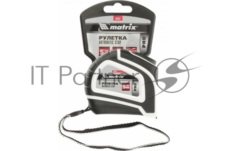 Рулетка Matrix Autostop, 5 м х 19 мм, двухкомпонентный корпус, автоматическая фиксация, PRO