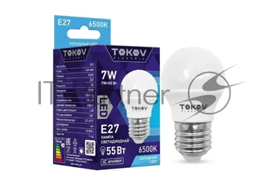 Лампа светодиодная TOKOV ELECTRIC 7Вт G45 6500К Е27 176-264В