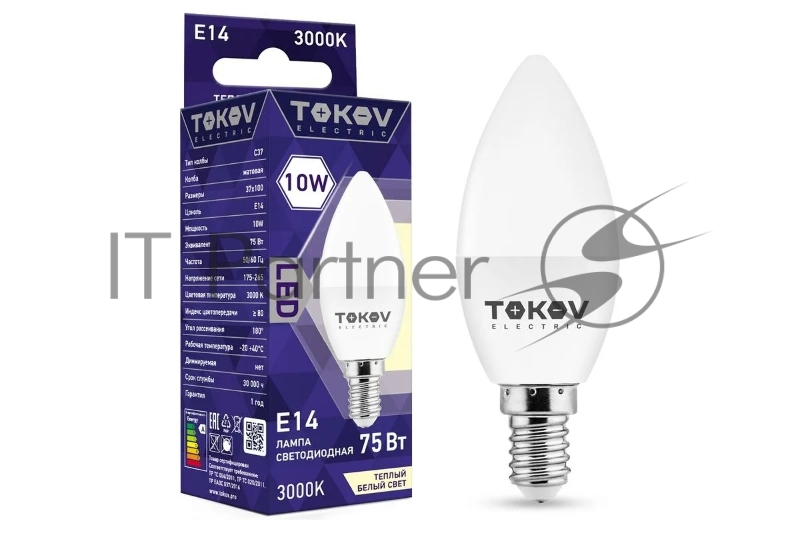 Лампа светодиодная TOKOV ELECTRIC 10Вт С37 3000К Е14 176-264В