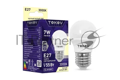 Лампа светодиодная TOKOV ELECTRIC 7Вт G45 3000К Е27 176-264В