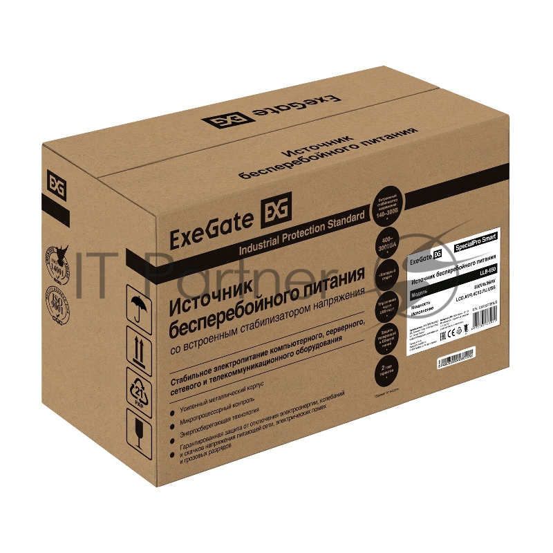 Источник бесперебойного питания ExeGate SpecialPro Smart LLB-650.LCD.AVR.4C13.RJ.USB / 650 ВА / 360 Вт / 4 x IEC 320 C13