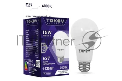 Лампа светодиодная TOKOV ELECTRIC 15Вт А60 4000К Е27 176-264В