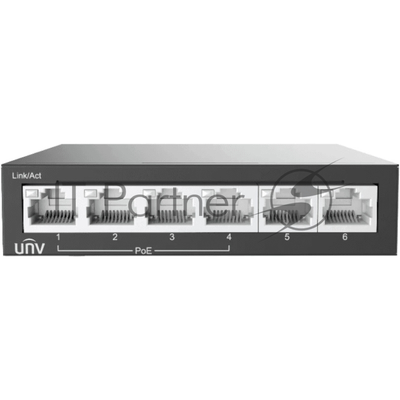 Коммутатор Uniview NSW2020-6T-POE-IN, 4×100 Мбит/с PoE+ + 2×100 Мбит/с Uplink, неуправляемый