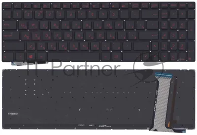 Клавиатура для ноутбука Asus G771, N551 черная без рамки с красной подсветкой