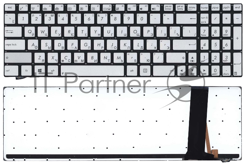 Клавиатура для ноутбука Asus N550 серебристая с подсветкой
