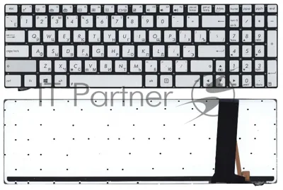 Клавиатура для ноутбука Asus N550 серебристая с подсветкой