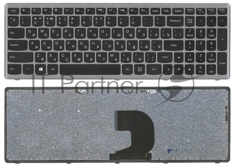 Клавиатура для ноутбука Lenovo IdeaPad Z500 черная с серой рамкой