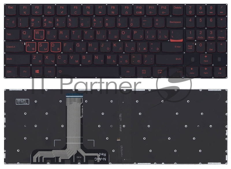 Клавиатура для ноутбука Lenovo Legion Y520 Y520-15IKB черная без рамки, красная подсветка