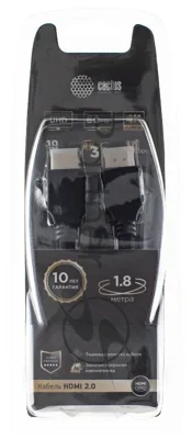 Кабель аудио-видео Cactus CS-HDMI.2-1.8 HDMI (m)/HDMI (m) 1.8м. позолоченные контакты черный
