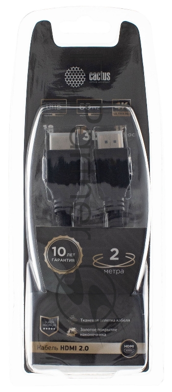 Кабель аудио-видео Cactus CS-HDMI.2-2 HDMI (m)/HDMI (m) 2м. позолоченные контакты черный