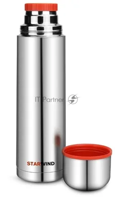 Термос Starwind 10-1000 1 л. серебристый/красный, картонная коробка