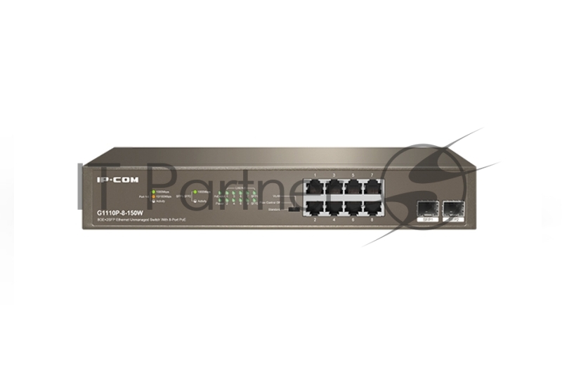 Коммутатор IP-COM G1110P-8-150W, 8×1 Гбит/с + 2×1 Гбит/с SFP, неуправляемый