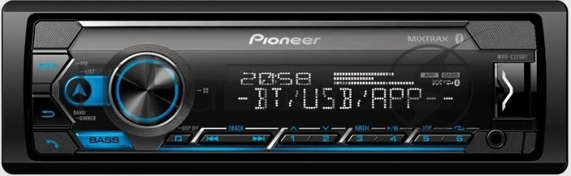 Автомагнитола Pioneer MVH-S325BT, 1 DIN, Bluetooth, USB Type-A, AUX, пульт ДУ, съёмная панель