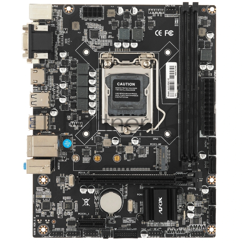 Материнская плата AFOX IH510-MA2-V2, LGA 1200, Intel H510, 2xDDR4, 4xSATA, 1xM.2, 1xPCIe 4.0 x16, DVI, HDMI, VGA, 1x1Gb LAN, 3x3.5 мм, 5.1, microATX