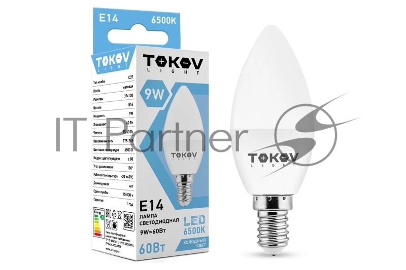 Лампа светодиодная TOKOV ELECTRIC 9 Вт С37 6500К Е14 176-264В