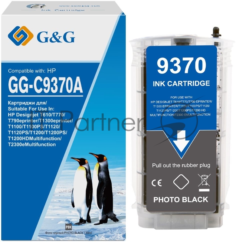 Картридж струйный G&G GG-C9370A фото черный (130 мл) для HP Designjet T610, T770, T790eprinter, T1300eprinter, T1100, T1100PS, T1120, T1120PS, T1200, T1200PS, T1200HDMultifunction, T2300eMultifunction