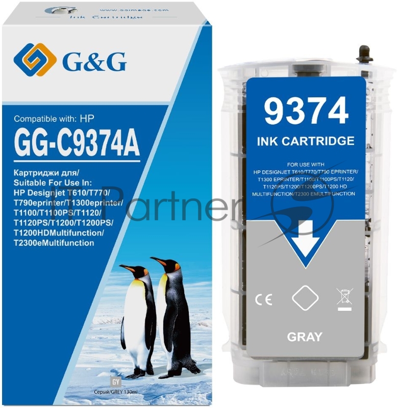 Картридж струйный G&G GG-C9374A серый (130мл) для HP Designjet T610/T770/T790eprinter/T1300eprinter/T1100