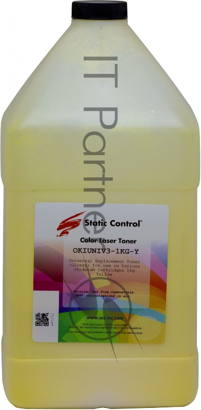 Тонер Static Control OKIUNIV3-1KG-Y желтый флакон 1000гр. для принтера Oki C3300N/5500