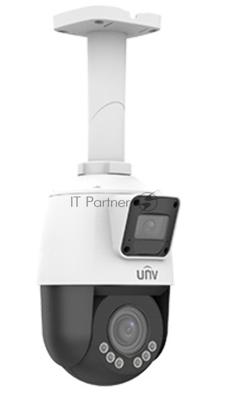 Сдвоенная видеокамера IP Uniview IPC9312LFW-AF28-2X4 Мини-PTZ: 2 x 2MP, поворотн. 4X объектив 2.8-12.0мм моториз. AF, обзорн. 2.8мм, IR upto 10m/50m, LightHunter, Ultra 265/H.265/H.264/MJPEG, 2 потока, 2 Mic & speaker, Micro SD, WiFi, PoE, IP66