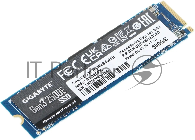 Накопитель SSD GIGABYTE AORUS Gen3 2500E, 500Gb, M.2 2280, PCIe 3.0 x4, NVMe, R/W 2300/1500