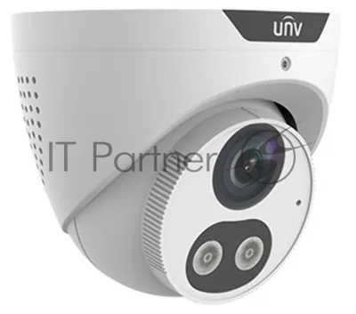 Видеокамера Uniview IP купольная, 1/2.7" 4 Мп КМОП @ 30 к/с, ИК-подсветка и тревожная подсветка видимого спектра до 30м., LightHunter 0.003 Лк @F1.6, объектив 4.0 мм, WDR, 2D/3D DNR, Ultra 265, H.265,
