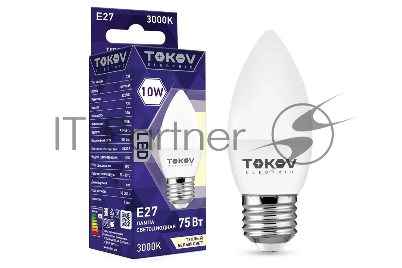 Лампа светодиодная TOKOV ELECTRIC 10Вт С37 3000К Е27 176-264В