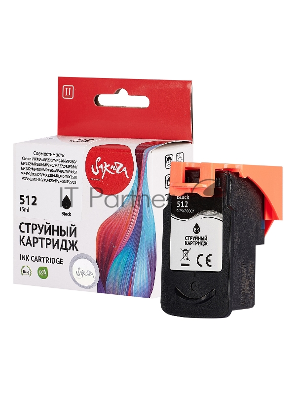 Струйный картридж Sakura 2969B007 (512 Black) для Canon, черный, 15 мл., 400 к.
