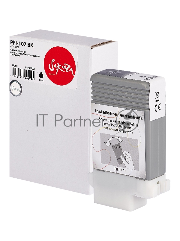 Картридж струйный Sakura 6705B001 (PFI-107 BK) для Canon, черный, 130 мл.