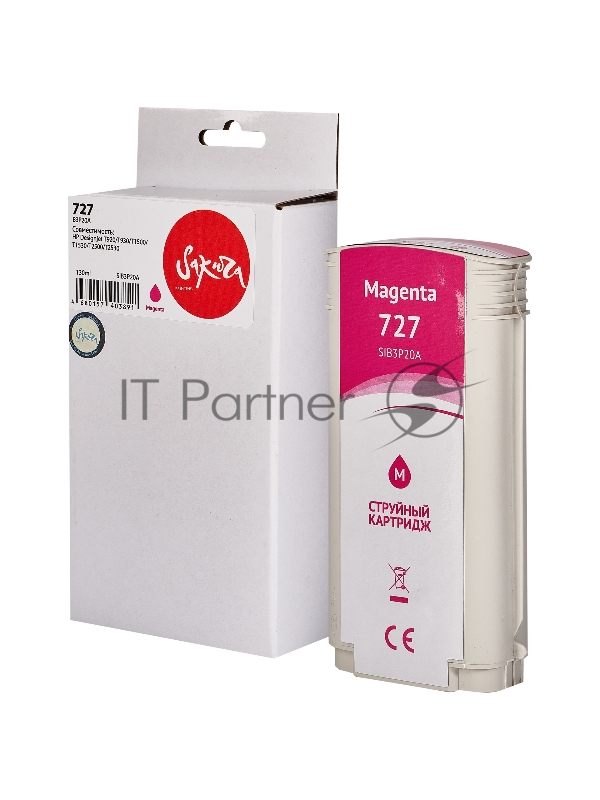 Картридж струйный Sakura B3P20A (№727 Magenta) для HP, пурпурный, 130 мл.