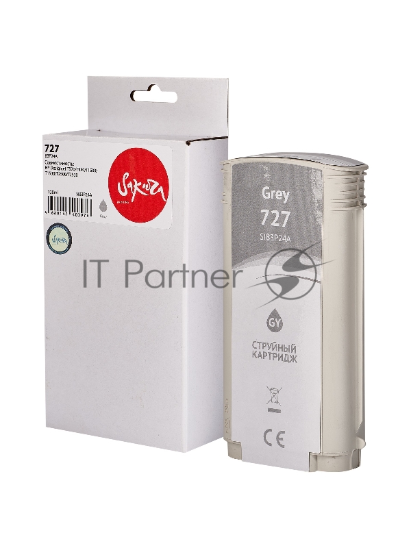 Картридж струйный Sakura B3P24A (№727 Grey) для HP, серый, 130 мл.