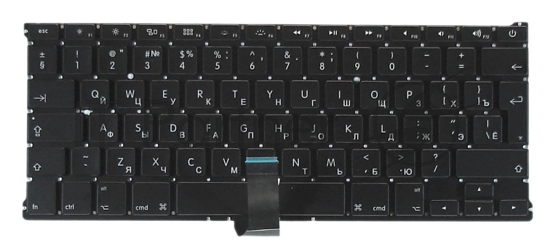 Клавиатура для ноутбука MacBook A1369 2011+ черная с подсветкой, большой ENTER