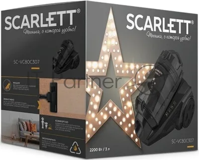 Пылесос Scarlett SC-VC80C307 черный, 450/2200 Вт, уборка сухая, пылесборник контейнер 3 л