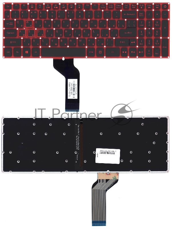 Клавиатура для ноутбука Acer Nitro 5 AN515-51 черная с красной подсветкой (стрелки без рамки)
