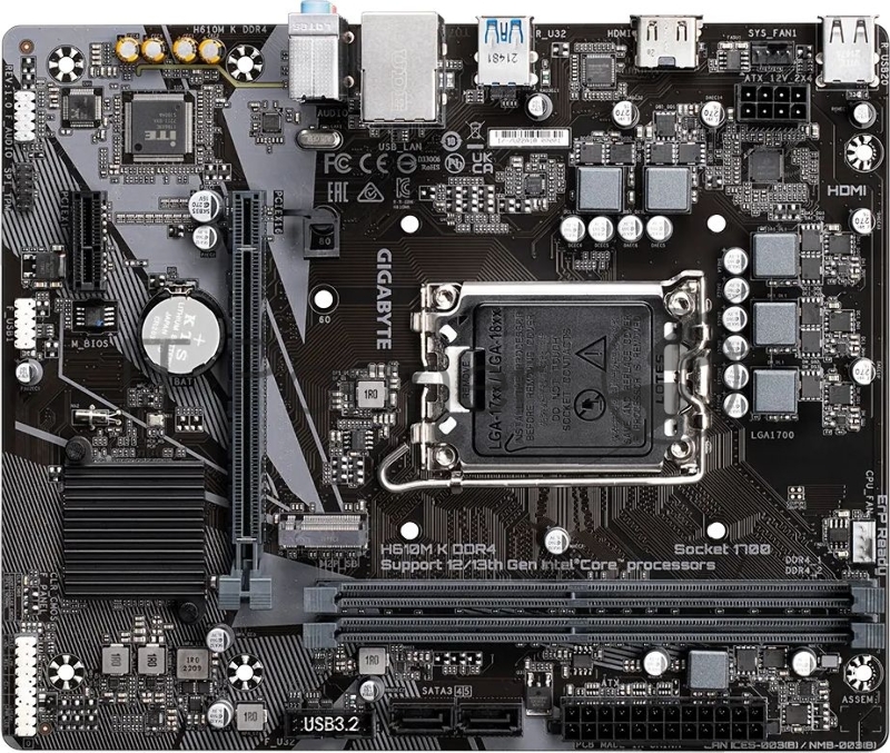 Материнская плата Gigabyte H610M K DDR4 V2.0, LGA 1700, Intel H610, 2xDDR4, 2xSATA, 1xM.2, 1xPCIe 4.0 x16, 1xPCIe x1, 1xHDMI, 1x 1Gb LAN, 2xUSB-A 3.2 Gen 1, 4xUSB-A 2.0, 3x 3.5 мм, 7.1, mATX