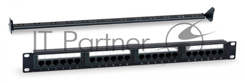 Патч-панель 19" (1U) WRLine WR-PL-24-C5E-D, 24 порта RJ-45, категория 5e, Dual IDC, с задним кабельным организатором, черный