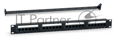 Патч-панель 19" (1U) WRLine WR-PL-24-C5E-D, 24 порта RJ-45, категория 5e, Dual IDC, с задним кабельным организатором, черный