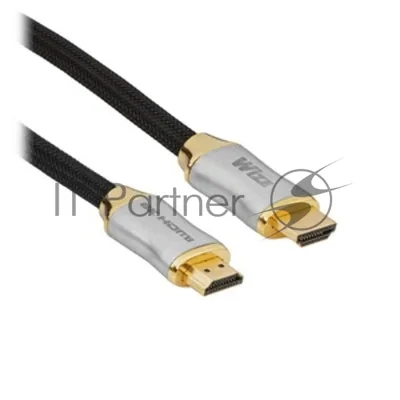 Кабель HDMI Wize WAVC-HDMIRA-2M 2 м., v.2.0b, 19M/19M, 4K/60 Hz 4:4:4, 26 AWG, HDCP 1.4, HDCP 2.2, Ethernet, позол.угловой разъем, экран, черный, пакет